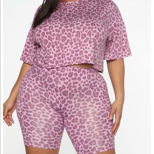 Cute And Wild Biker Short Set- Mauve/Combo